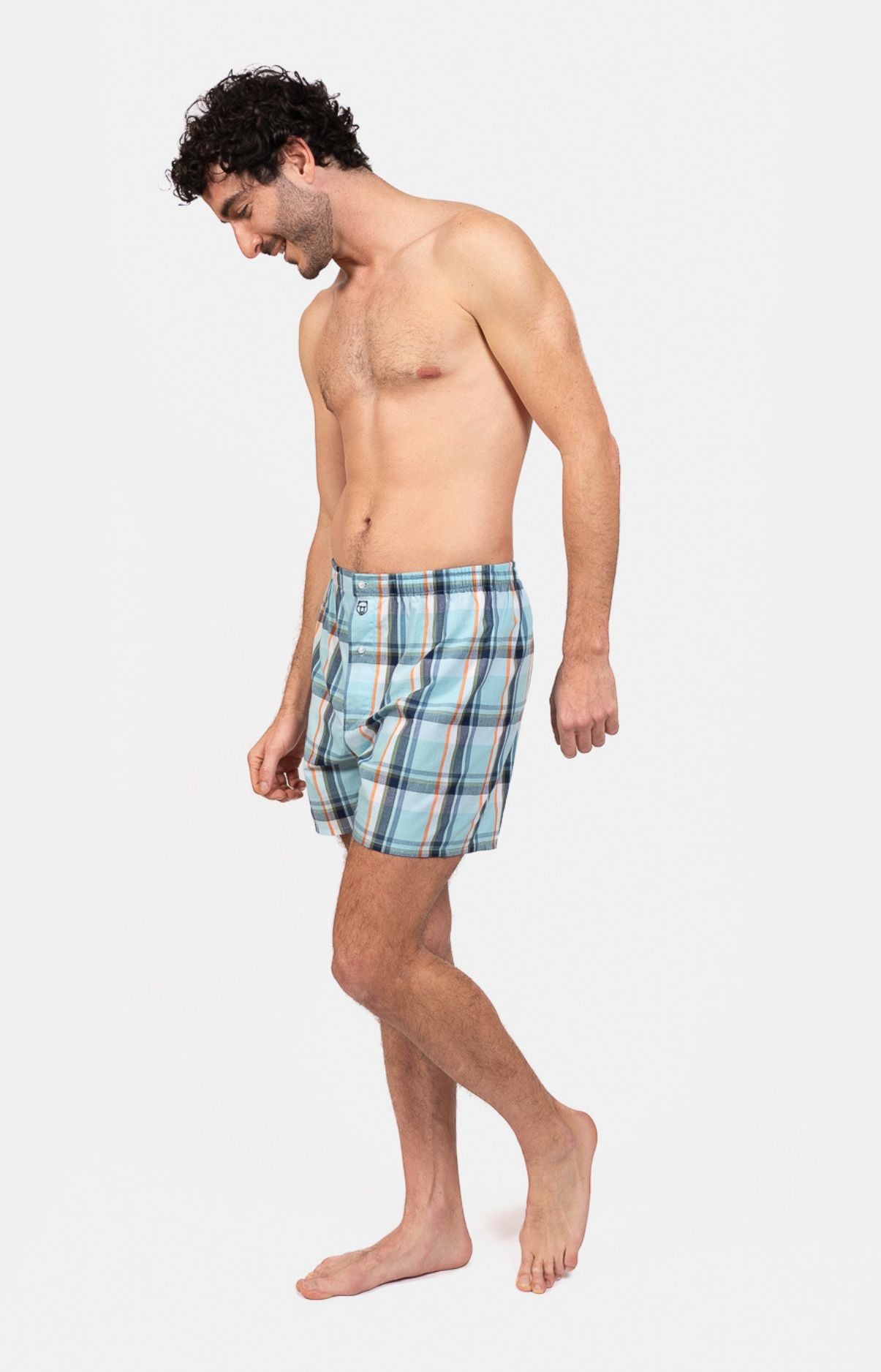 Caleçon classique à carreaux bleu Homme 4
