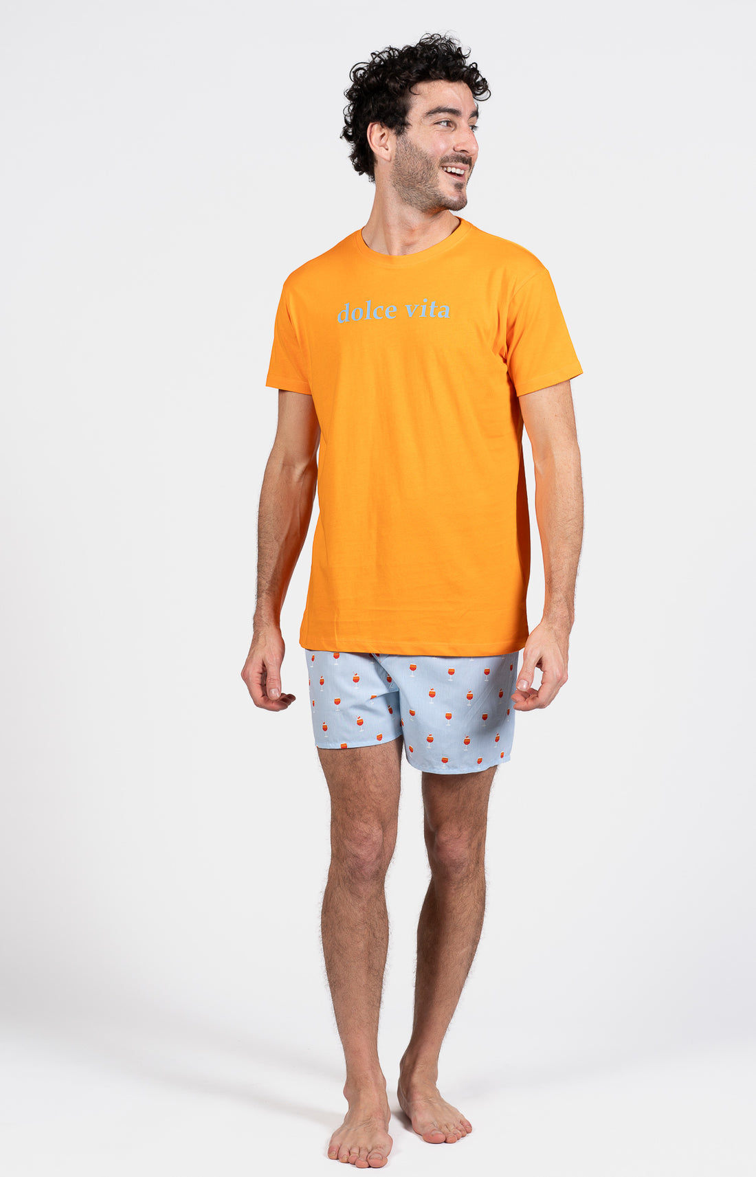 Pyjama court Pyjaméricain Homme Apéro Bleu et Orange 1
