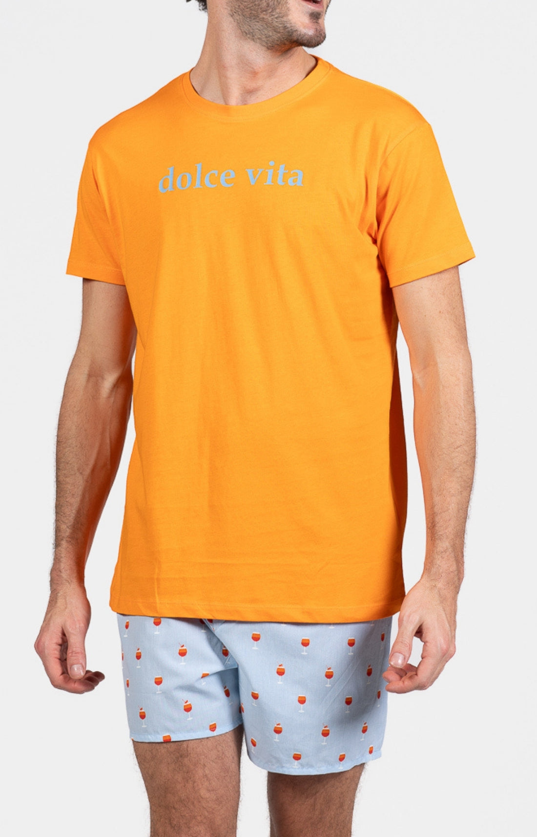 Pyjama court Pyjaméricain Homme Apéro Bleu et Orange 1