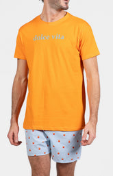 Pyjama court Pyjaméricain Homme Apéro Bleu et Orange 1