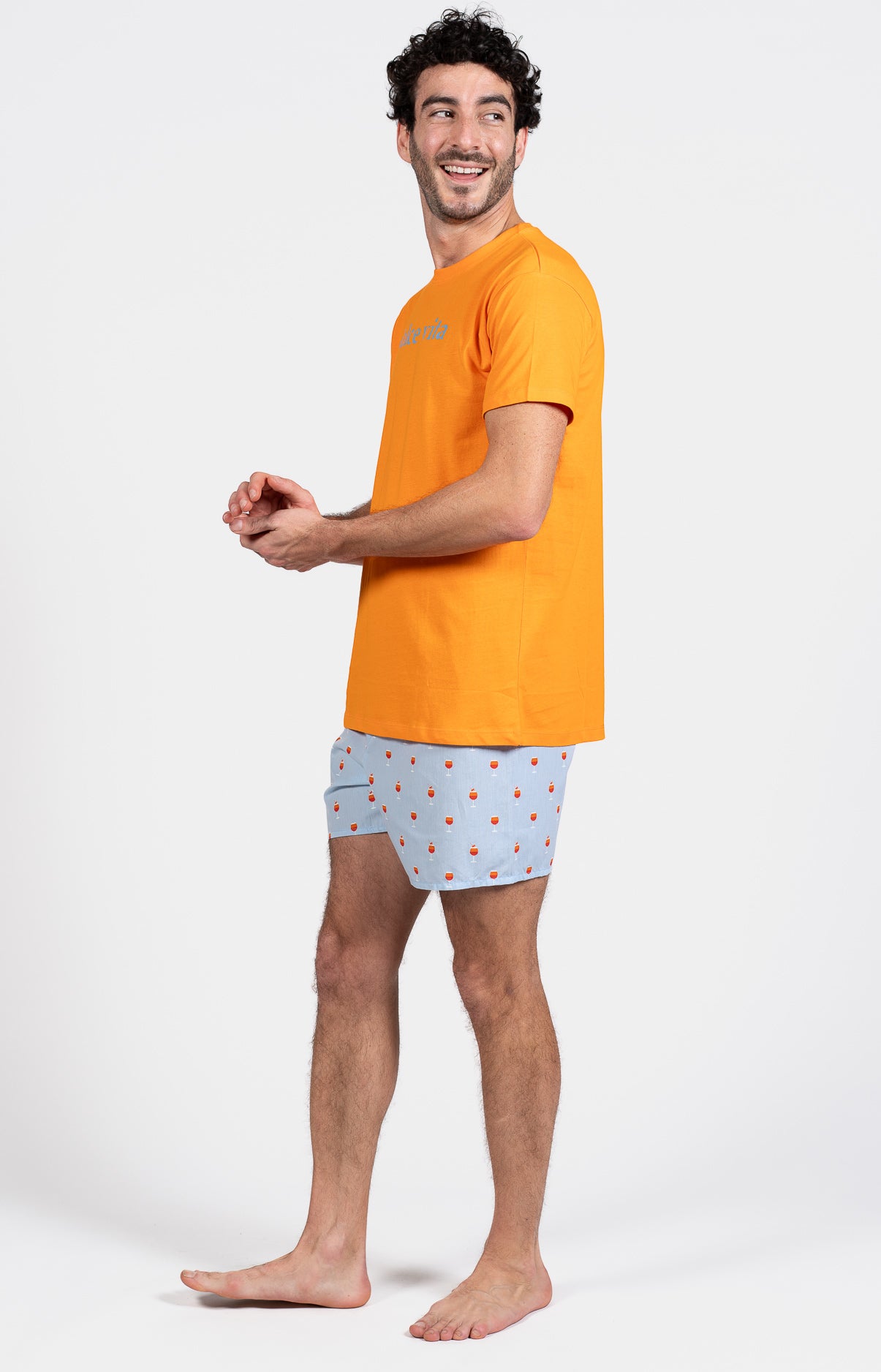 Pyjama court Pyjaméricain Homme Apéro Bleu et Orange 5