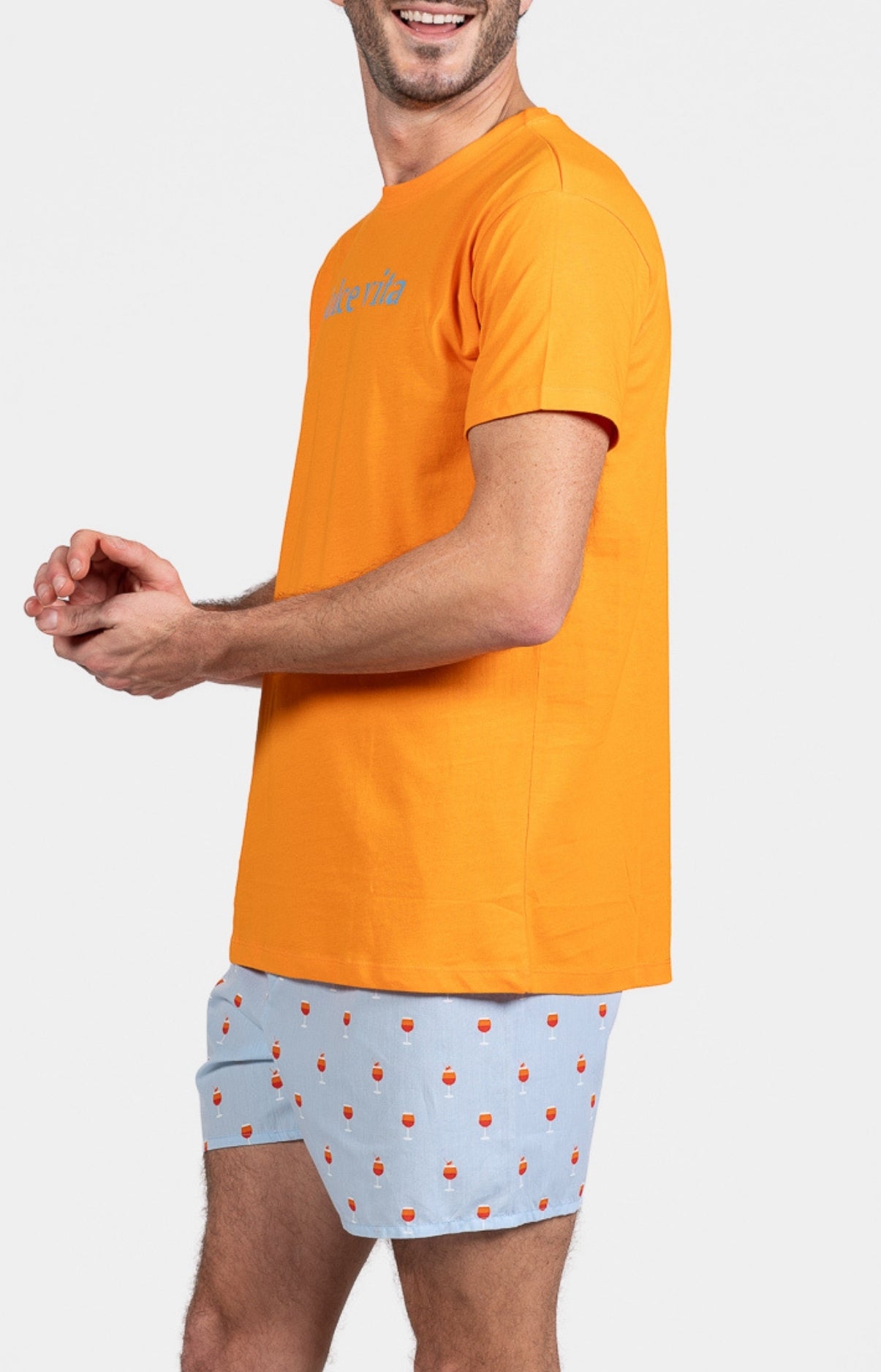 Pyjama court Pyjaméricain Homme Apéro Bleu et Orange 5
