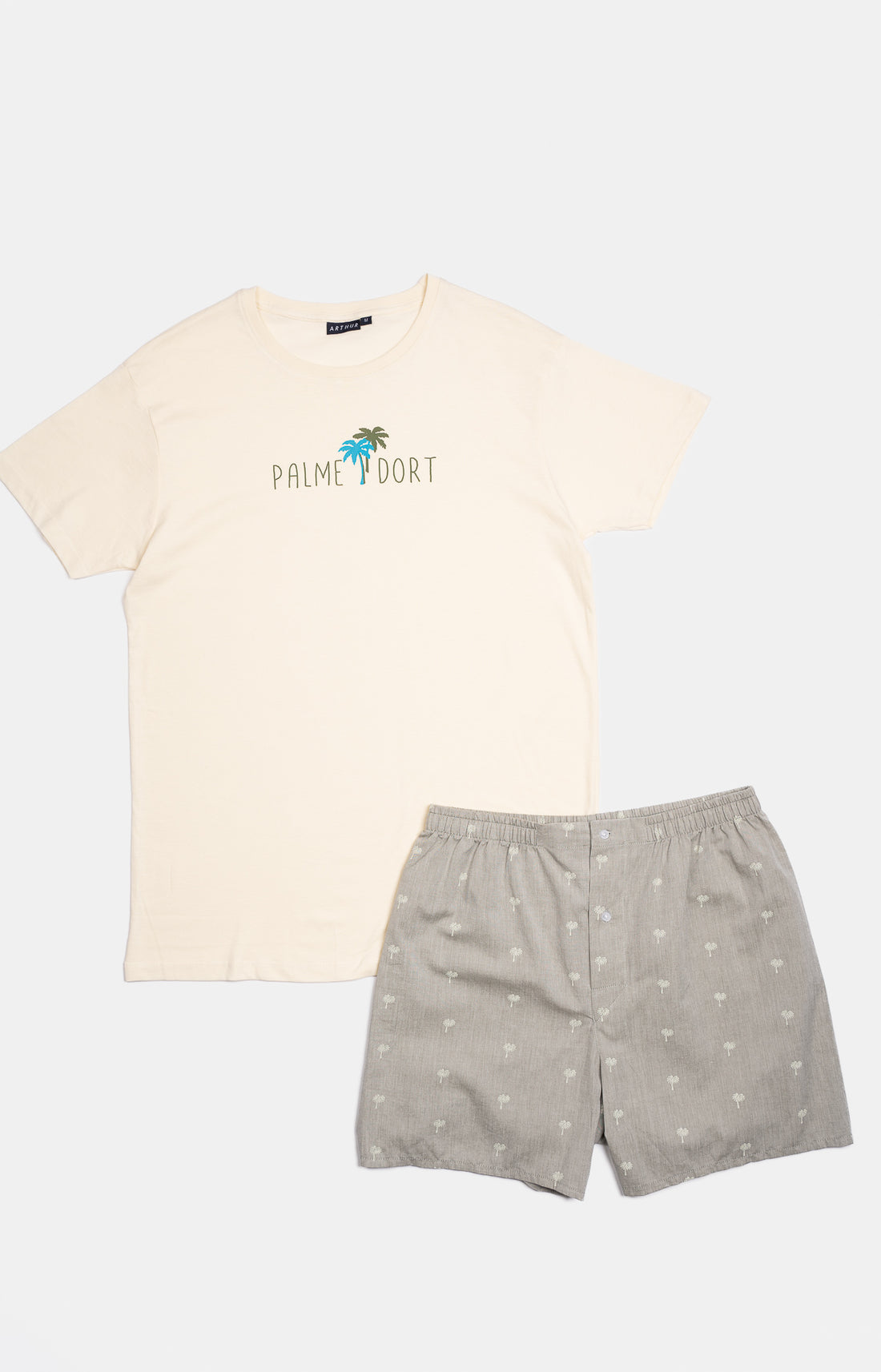 Pyjama court Pyjaméricain Homme Coco Blanc et Ivoire et Vert 3