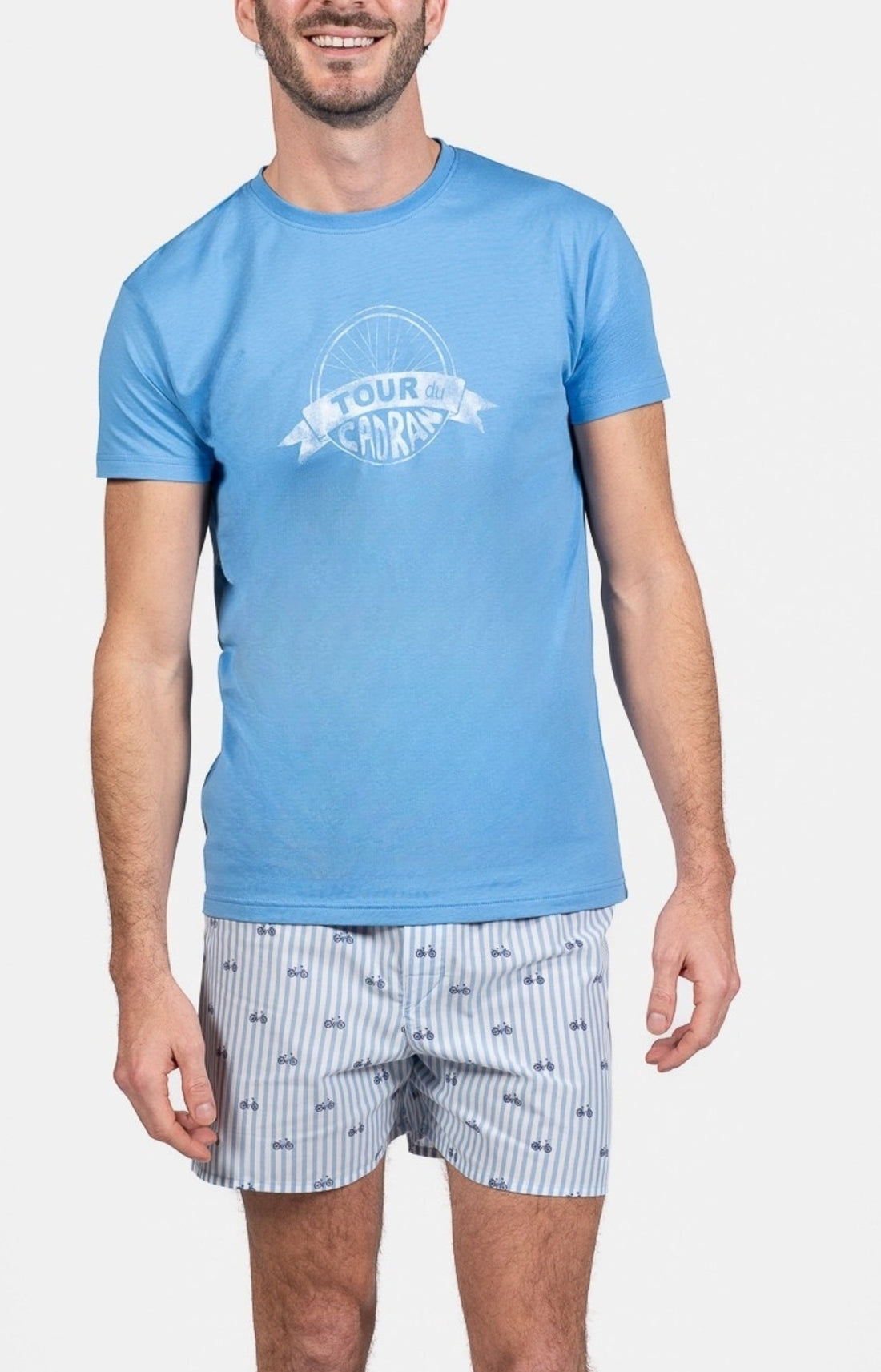 Pyjama court Pyjaméricain Homme Tour du cadran Bleu 1
