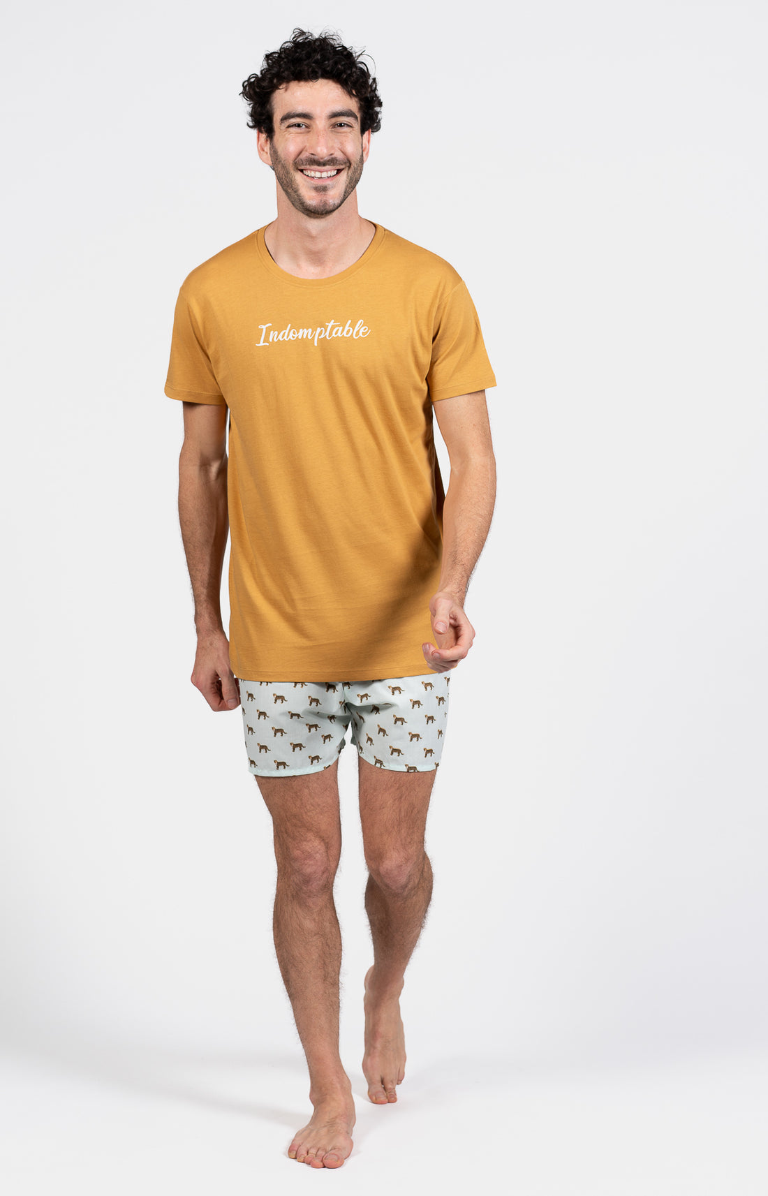 Pyjama court Pyjaméricain Homme Khan Bleu et Jaune 1