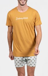 Pyjama court Pyjaméricain Homme Khan Bleu et Jaune 1