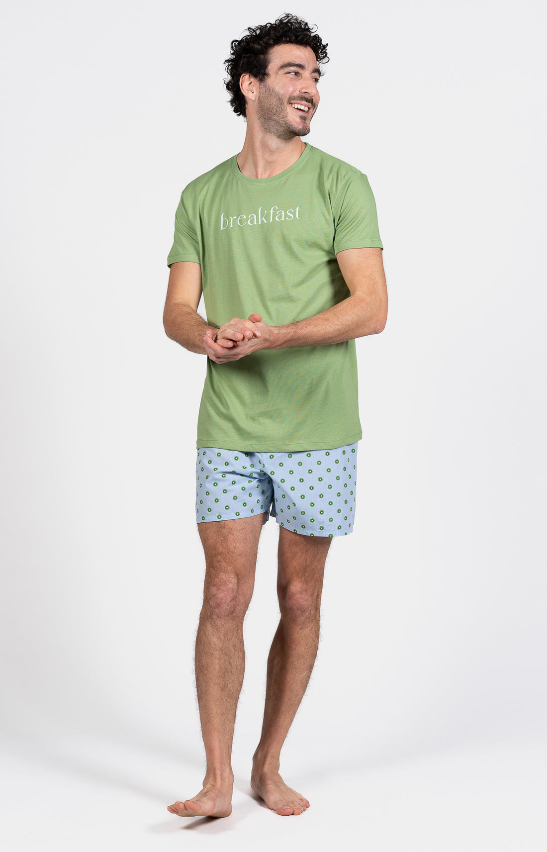 Pyjama court Pyjaméricain Homme Kiwi Bleu et Vert 1