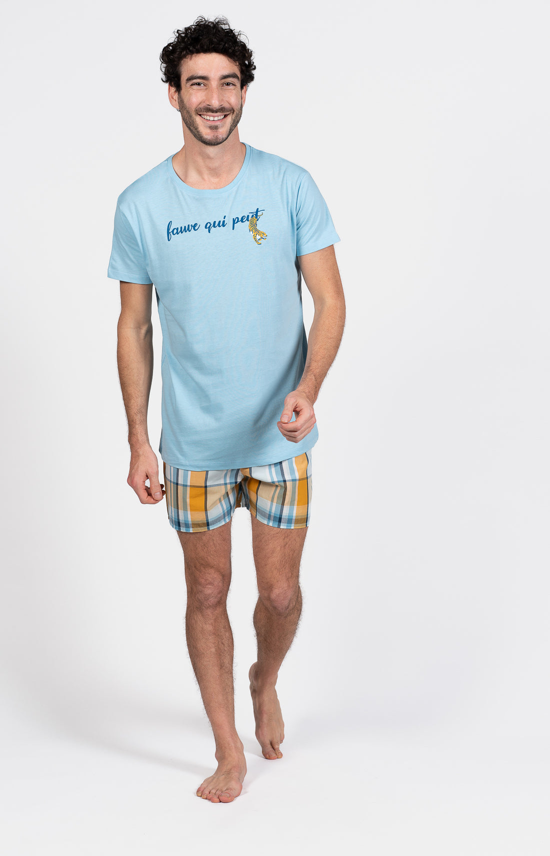 Pyjama court Pyjaméricain Homme Lanae Bleu et Jaune 1