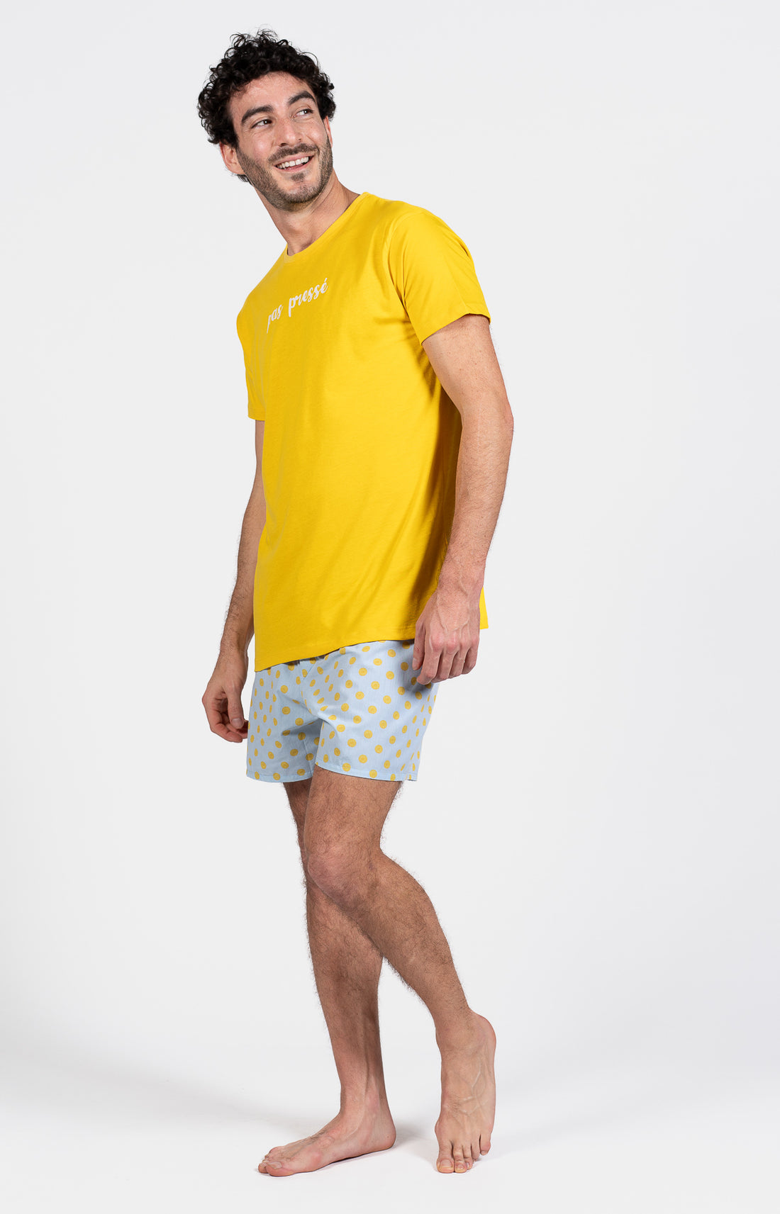 Pyjama court Pyjaméricain Homme Lemon Bleu et Jaune 1