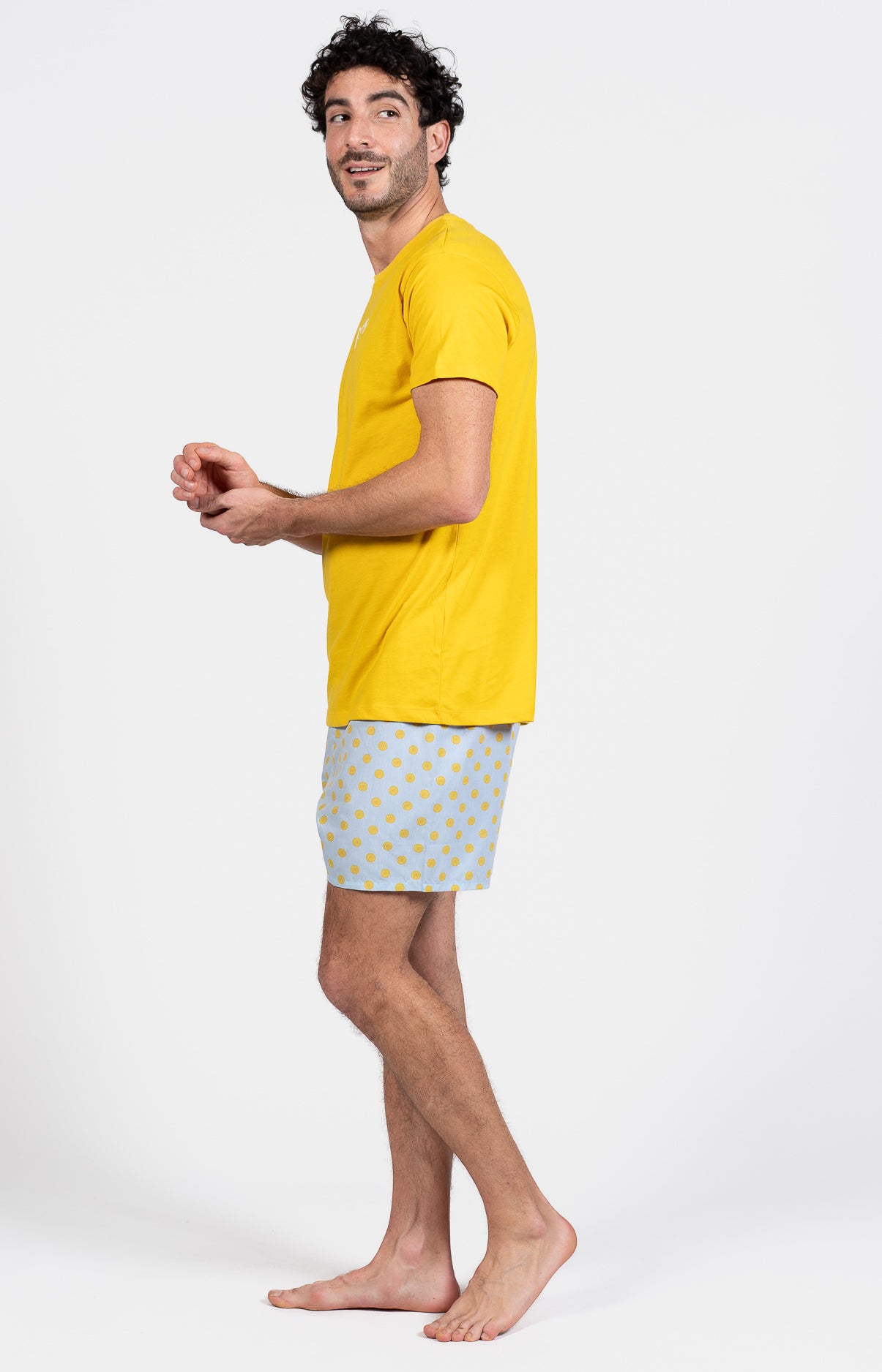 Pyjama court Pyjaméricain Homme Lemon Bleu et Jaune 5