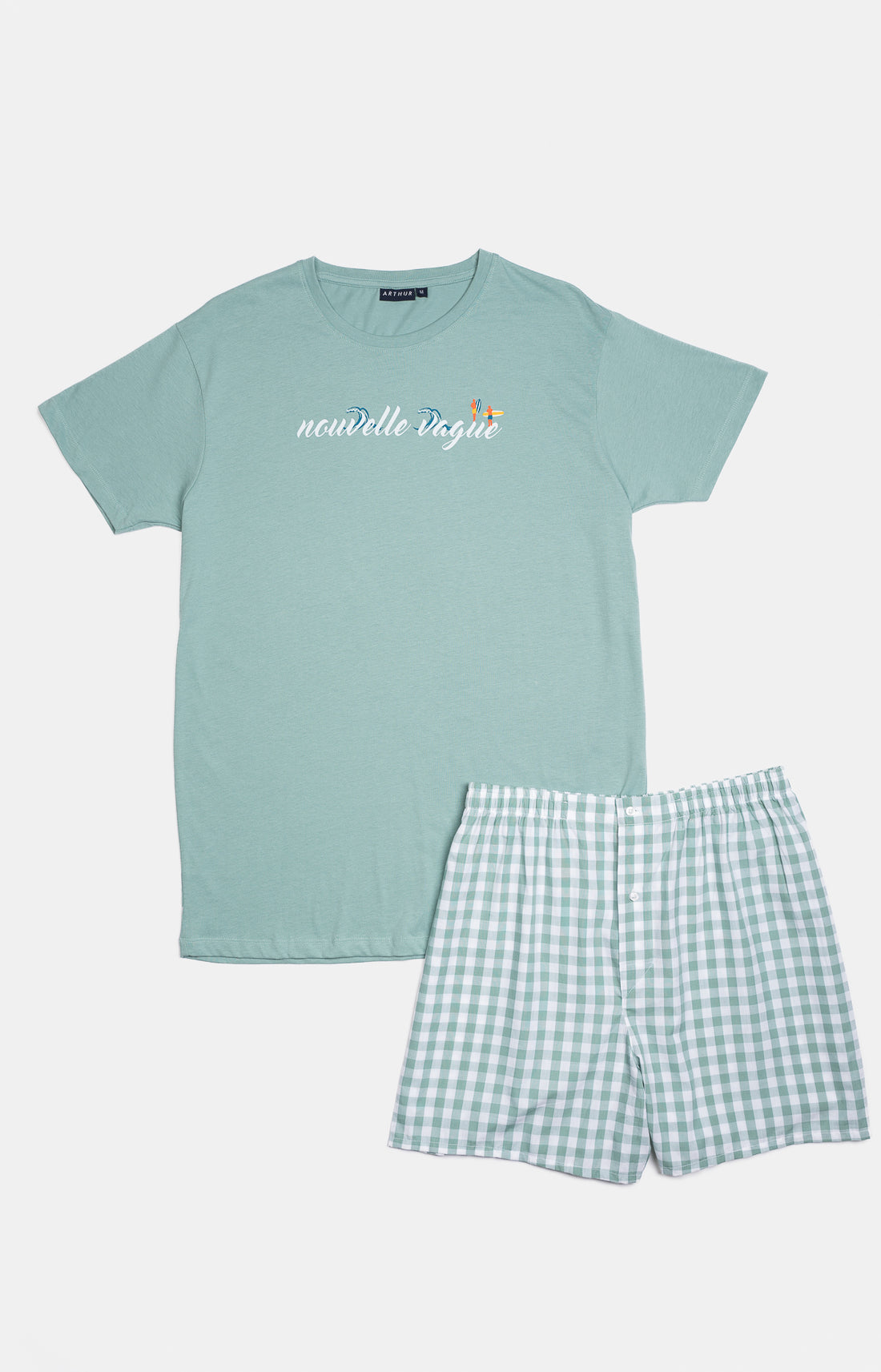 Pyjama court Pyjaméricain Homme Vichy Bleu et Vert 3