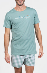 Pyjama court Pyjaméricain Homme Vichy Bleu et Vert 1