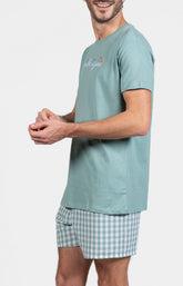 Pyjama court Pyjaméricain Homme Vichy Bleu et Vert 4