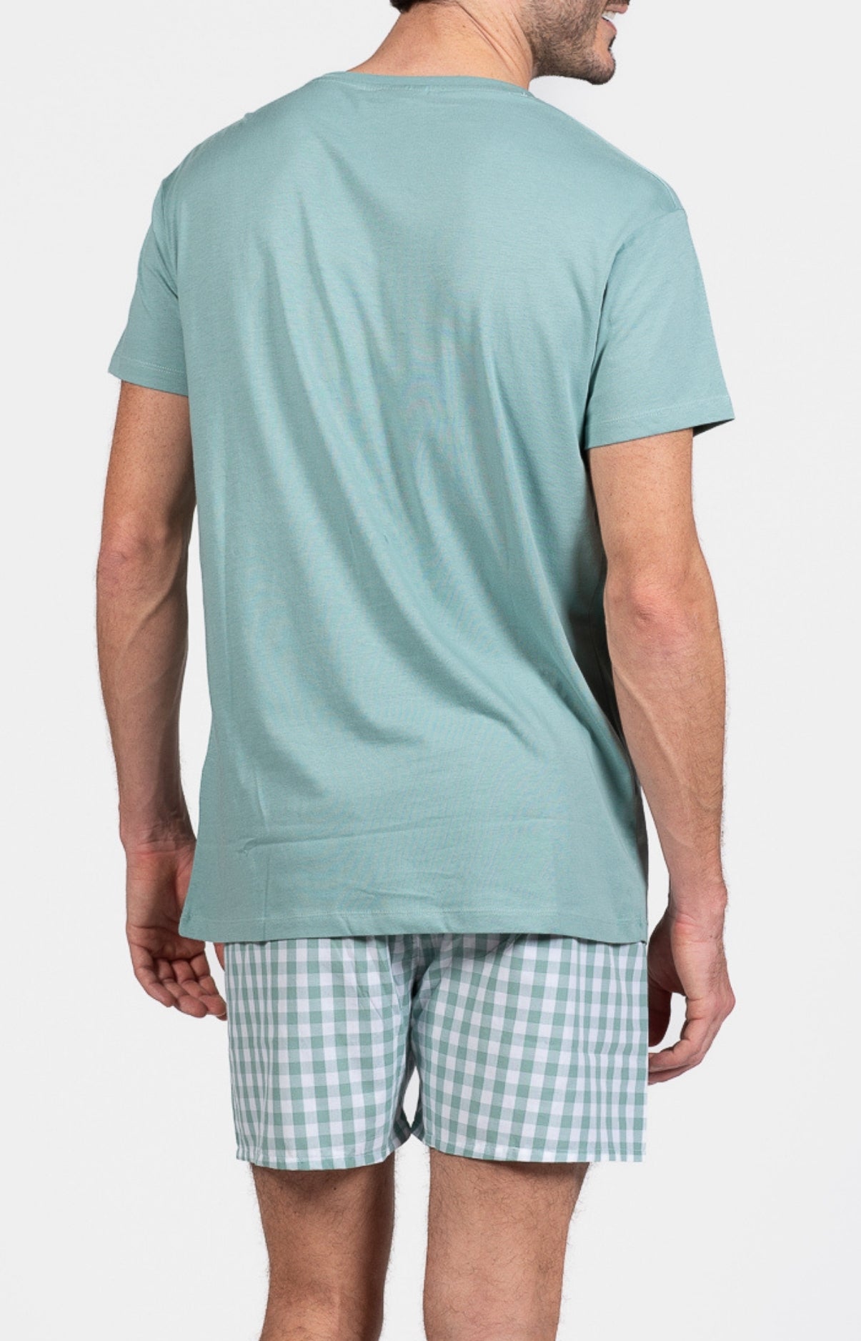 Pyjama court Pyjaméricain Homme Vichy Bleu et Vert 5