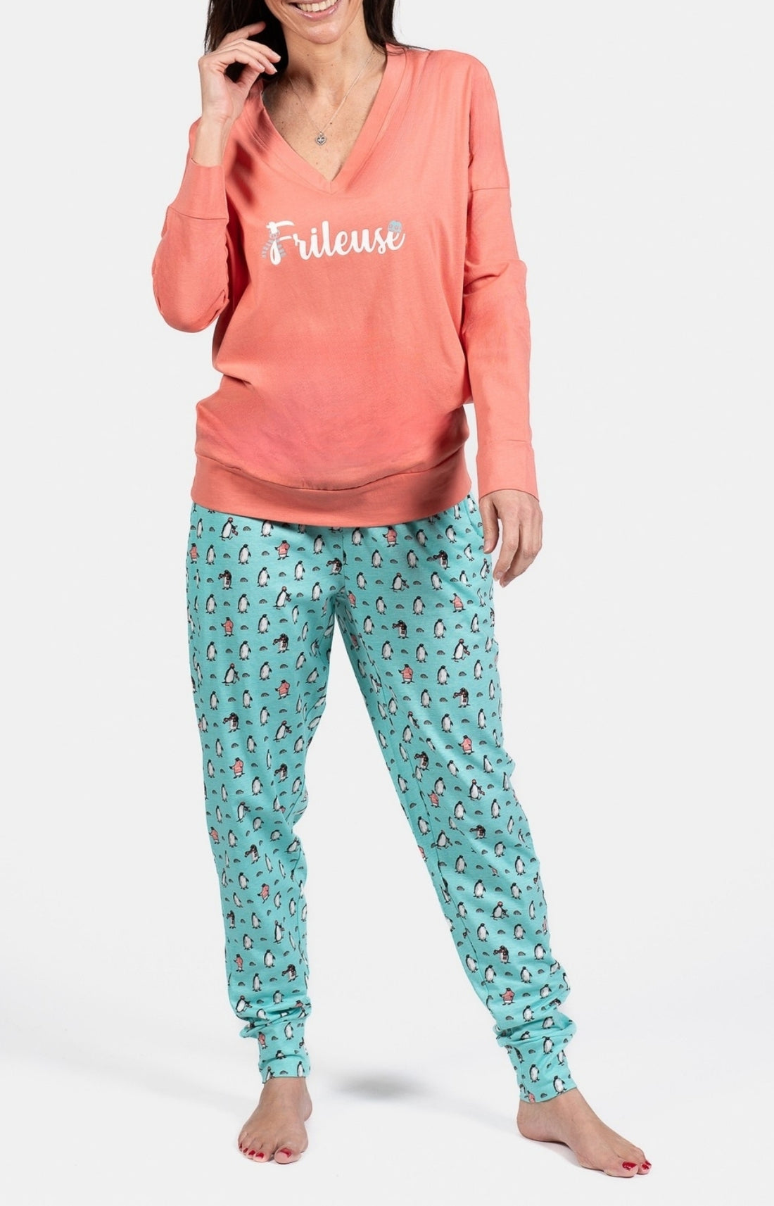 Pyjama long Enfant Frileuse Bleu et Rose 1