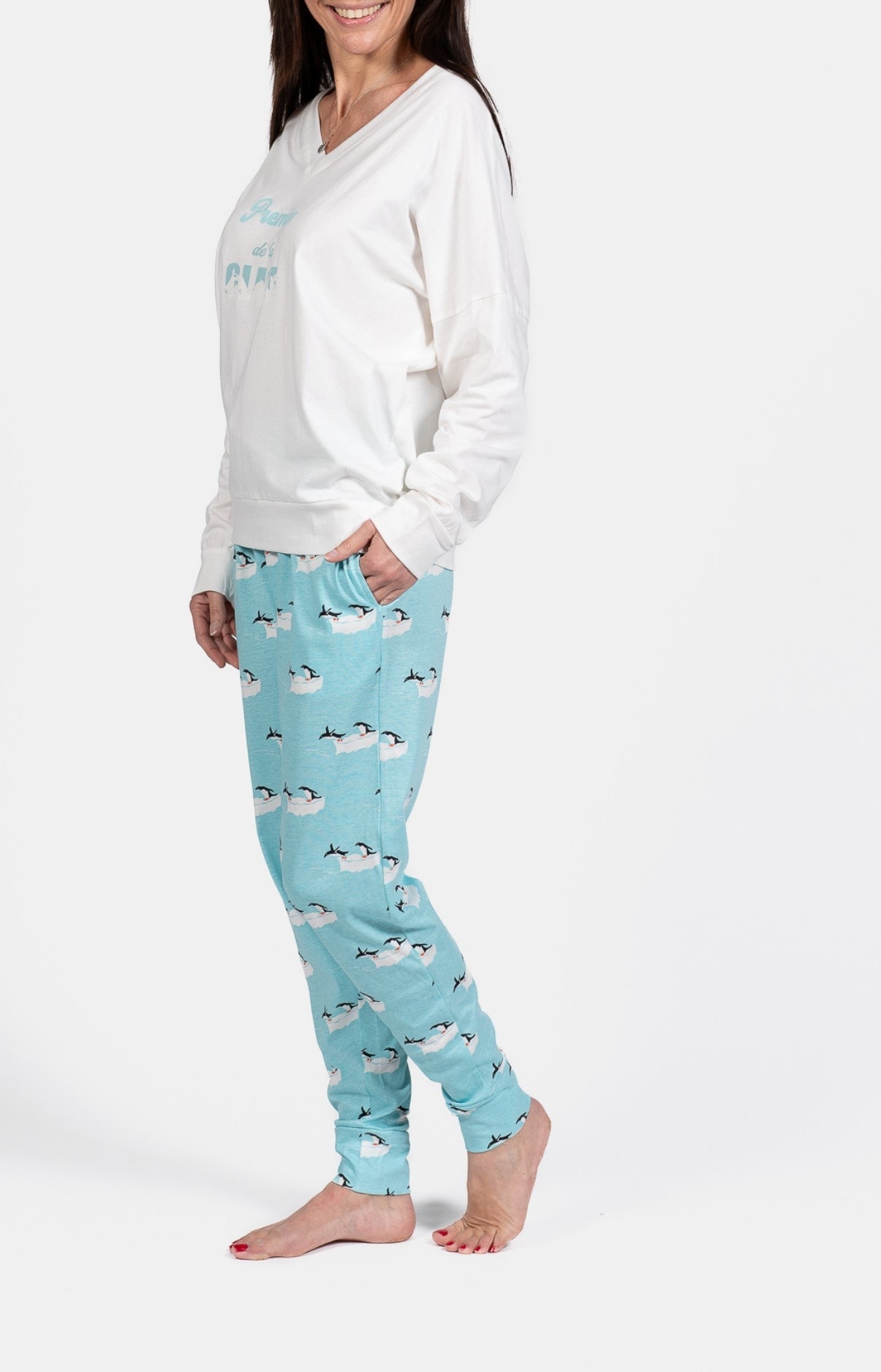 Pyjama long Première de la glace Bleu et Blanc et Ivoire 5