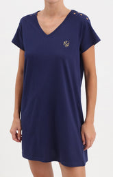 Chemise de nuit femme courte bleu marine 1