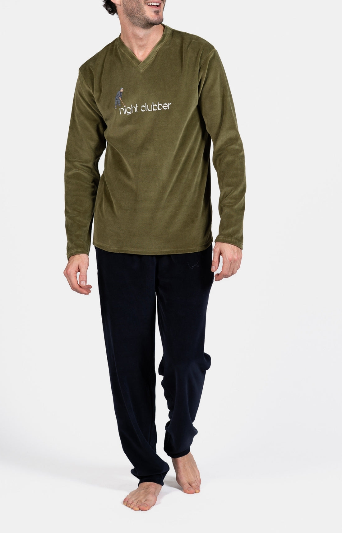 Pyjama long Night clubber Noir et Kaki 1