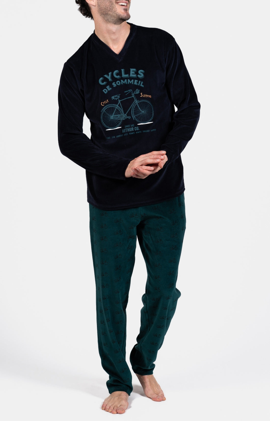 Pyjama long Femme Cycliste Vert et Marine 1