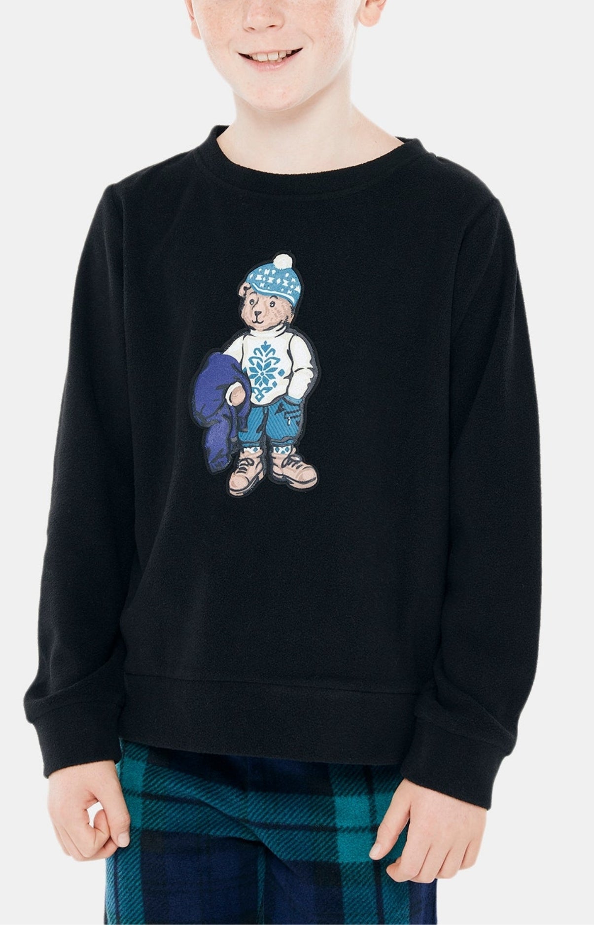 Pyjama long Enfant Polaire Bill Noir et Vert 1