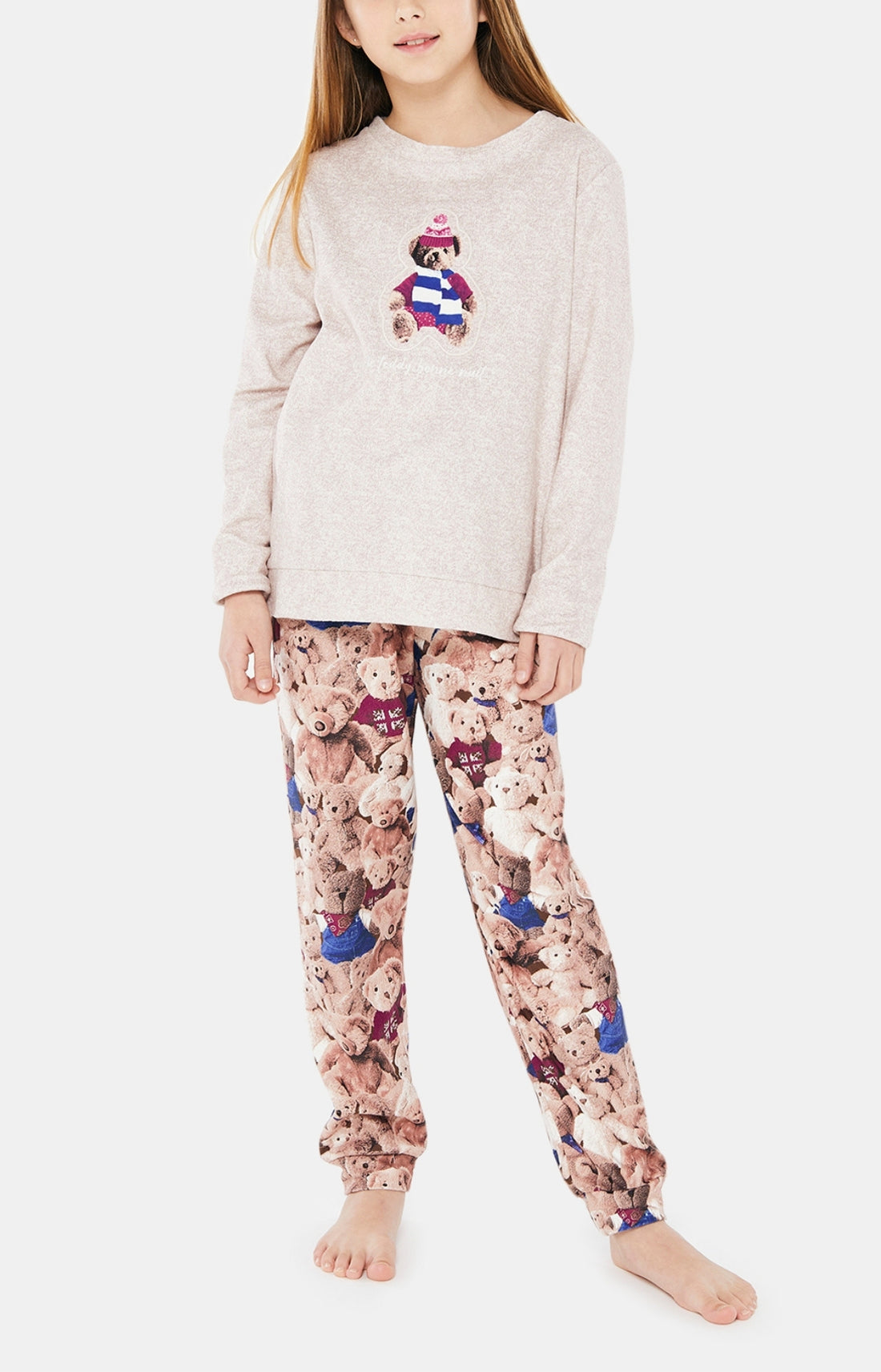 Pyjama long Enfant Polaire Teddy Beige et Marron 1