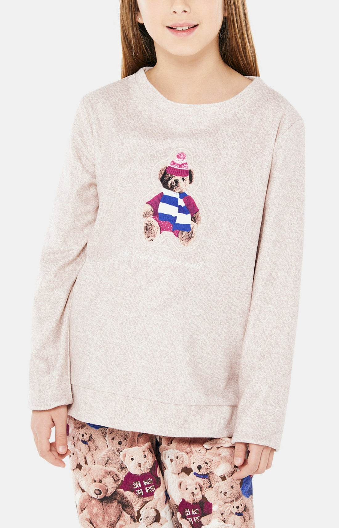 Pyjama long Enfant Polaire Teddy Beige et Marron 2