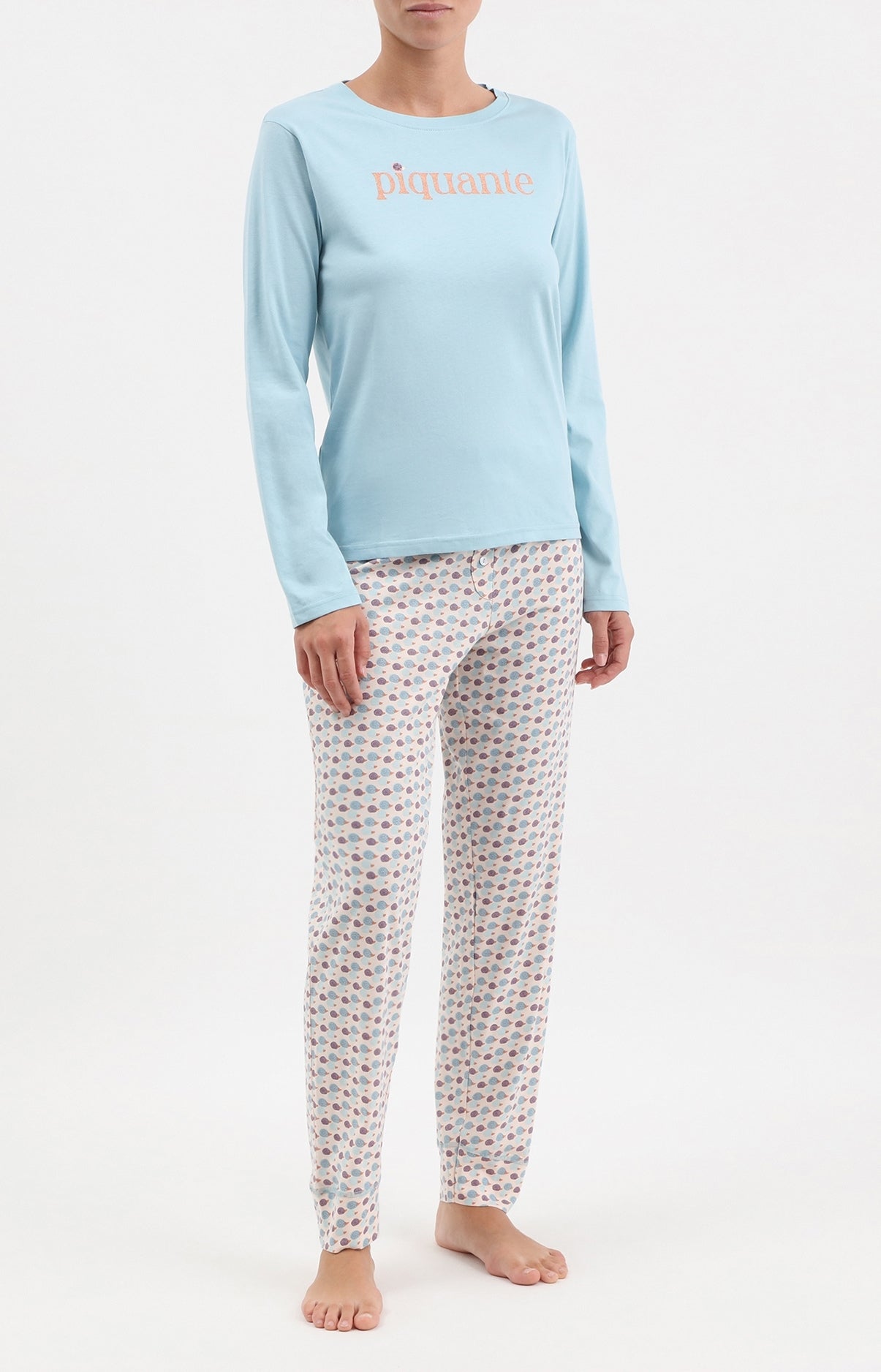 Pyjama long femme bleu hérisson 1