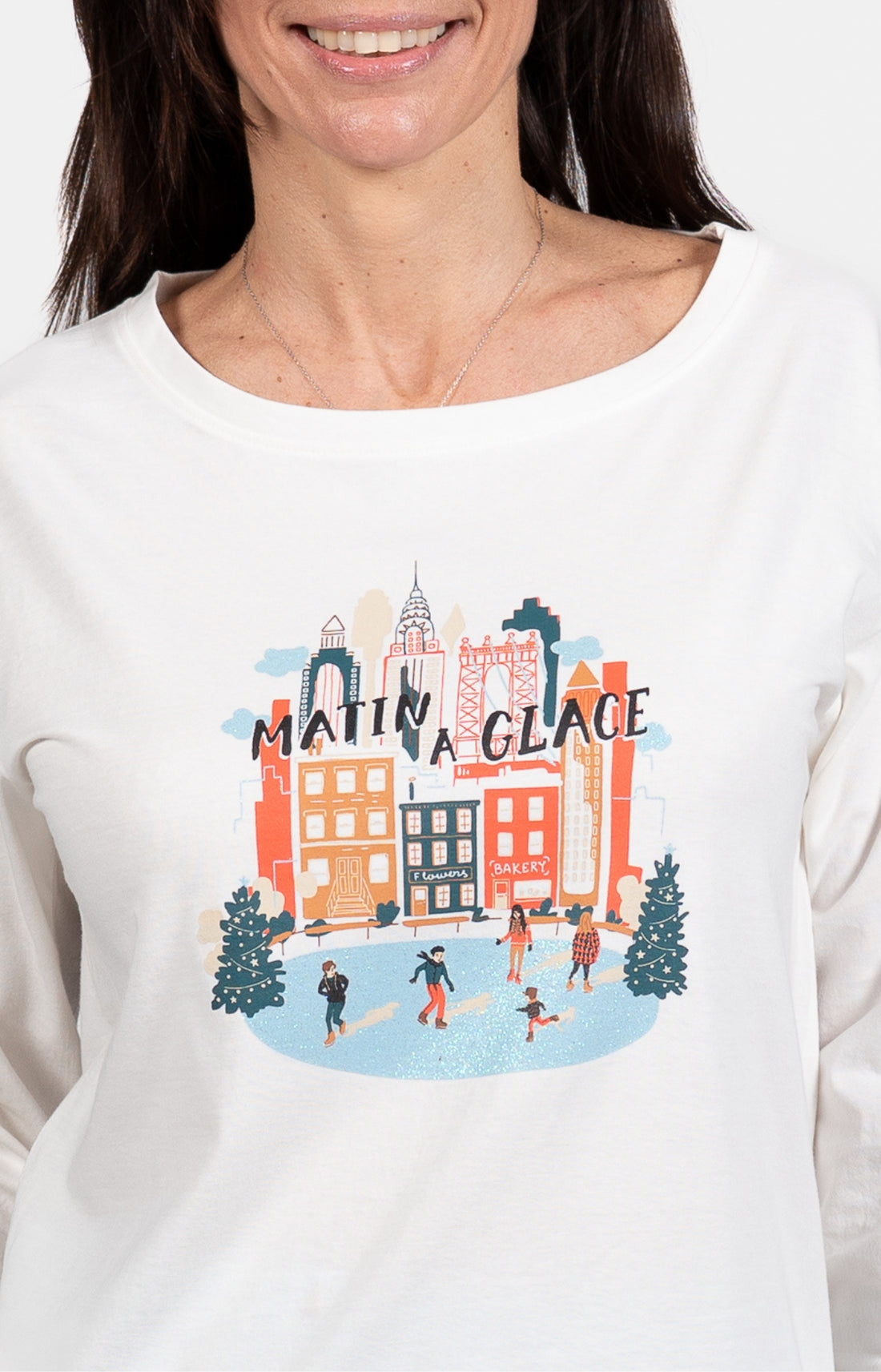 Pyjama long Femme Matin à glace Blanc et Ivoire et Bleu 2