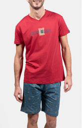 Pyjashort Homme Cadre Rouge et Bleu 1