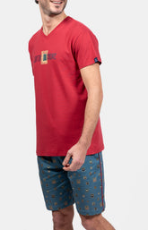 Pyjashort Homme Cadre Rouge et Bleu 4