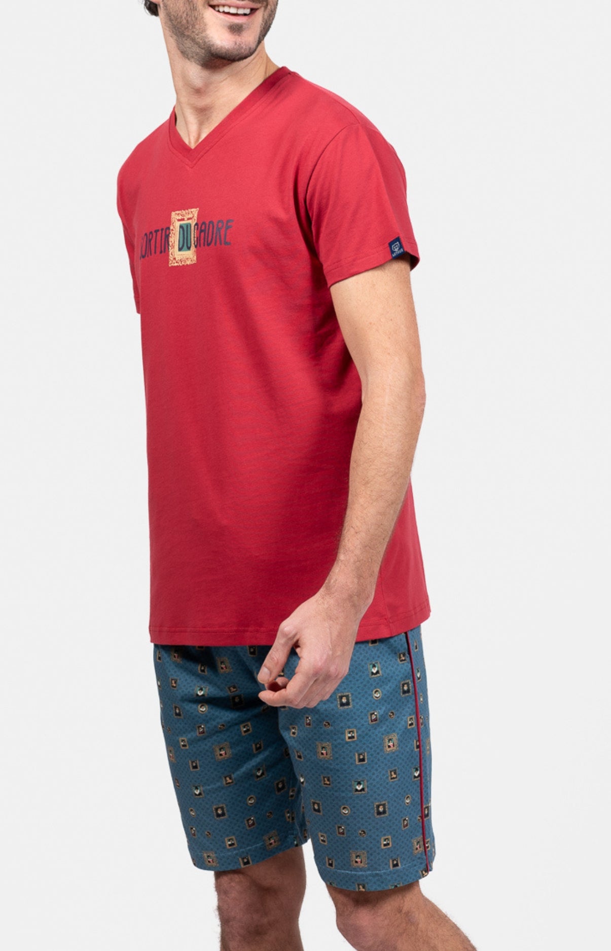Pyjashort Homme Cadre Rouge et Bleu 4