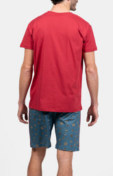 Pyjashort Homme Cadre Rouge et Bleu 5