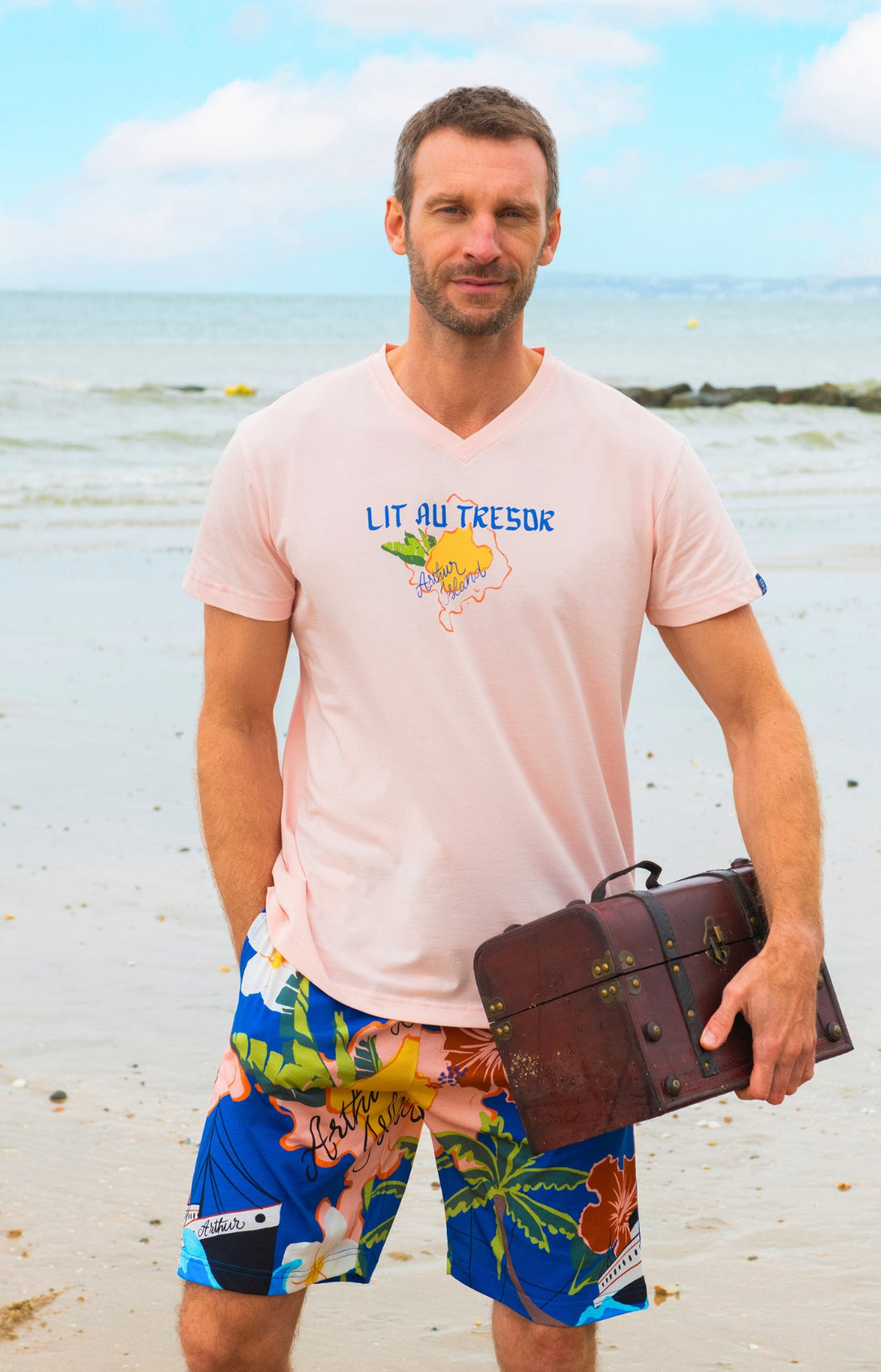 Pyjashort Homme Island Rose et Multicolore 1