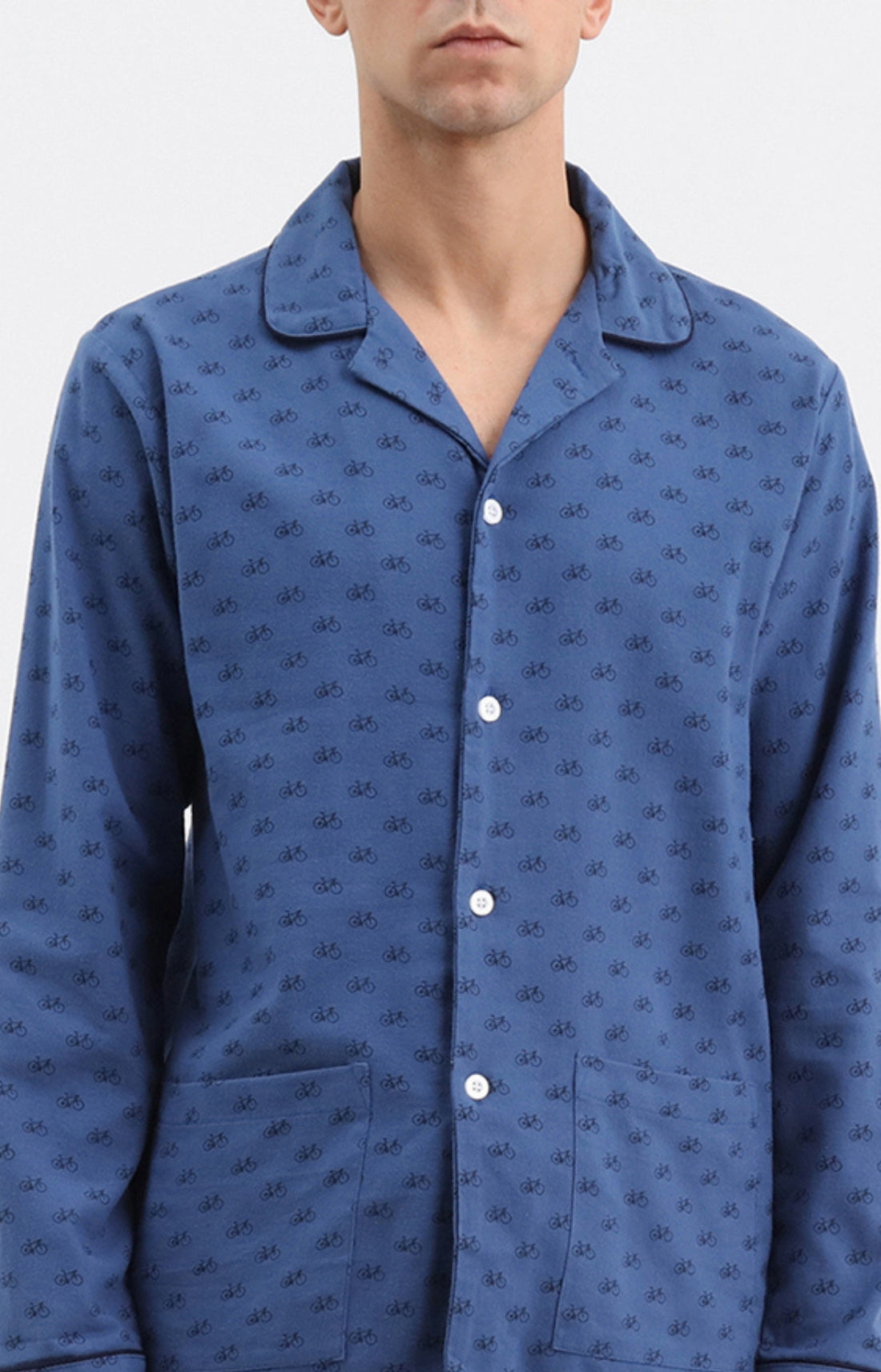 Pyjama long boutonné homme bleu motif vélo 2