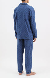 Pyjama long boutonné homme bleu motif vélo 3
