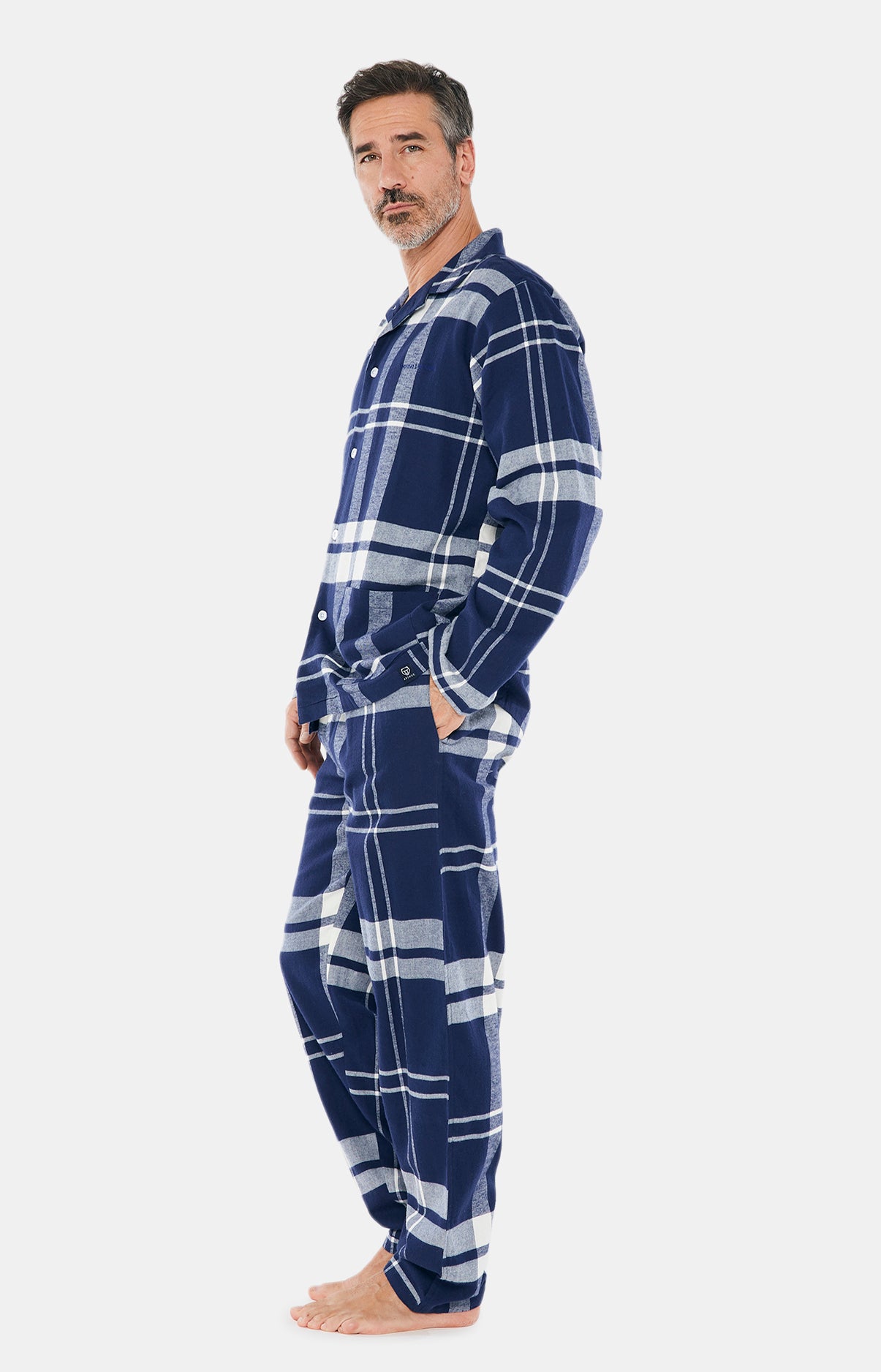 Pyjama long boutonné Homme Big Carreaux Marine 7