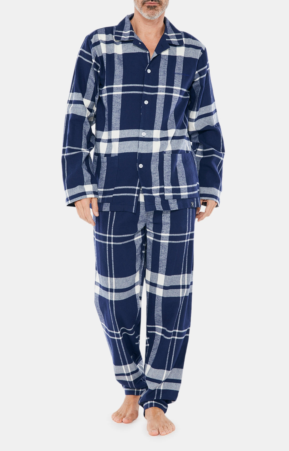 Pyjama long boutonné Homme Big Carreaux Marine 1