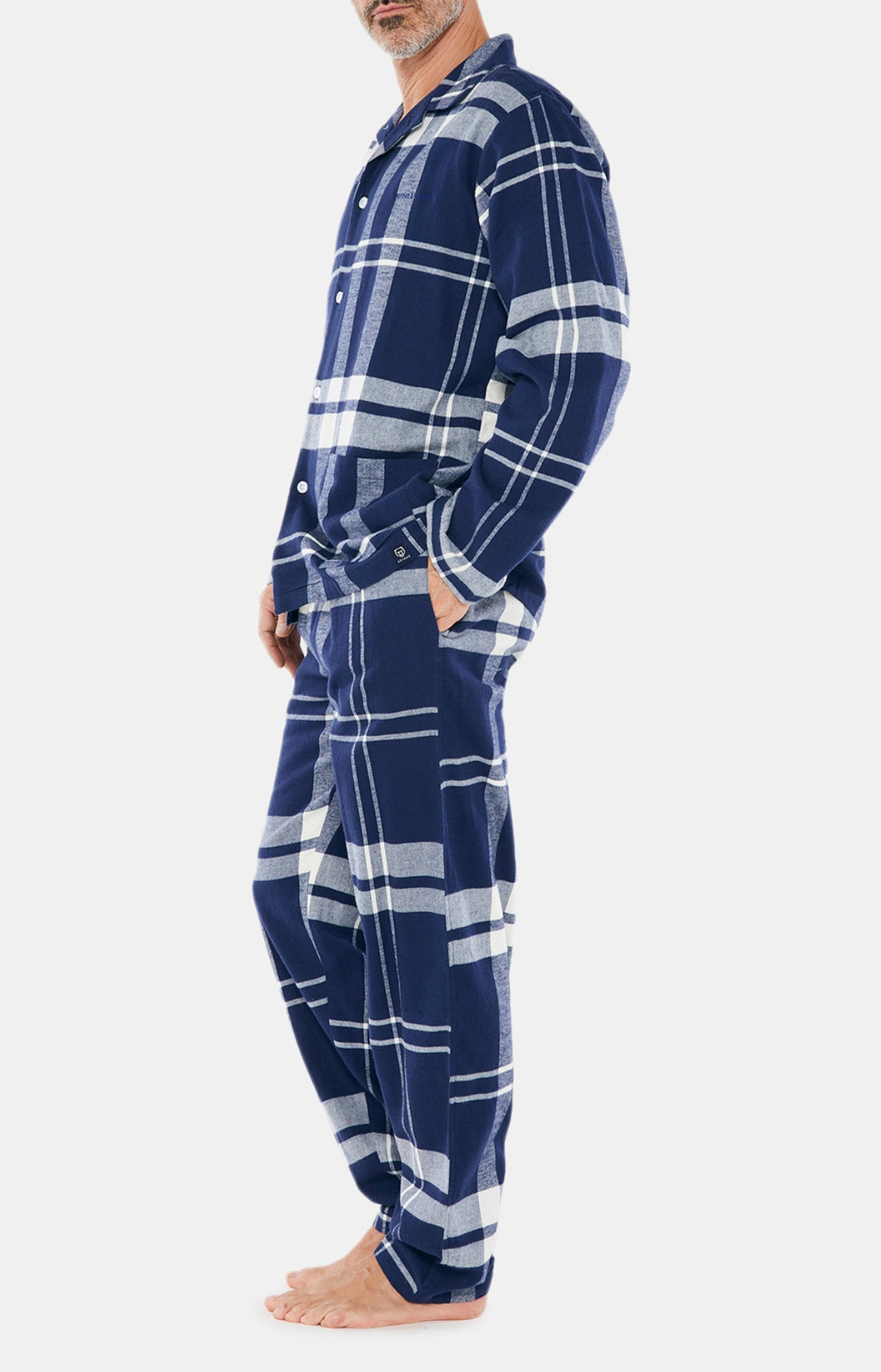 Pyjama long boutonné Homme Big Carreaux Marine 2