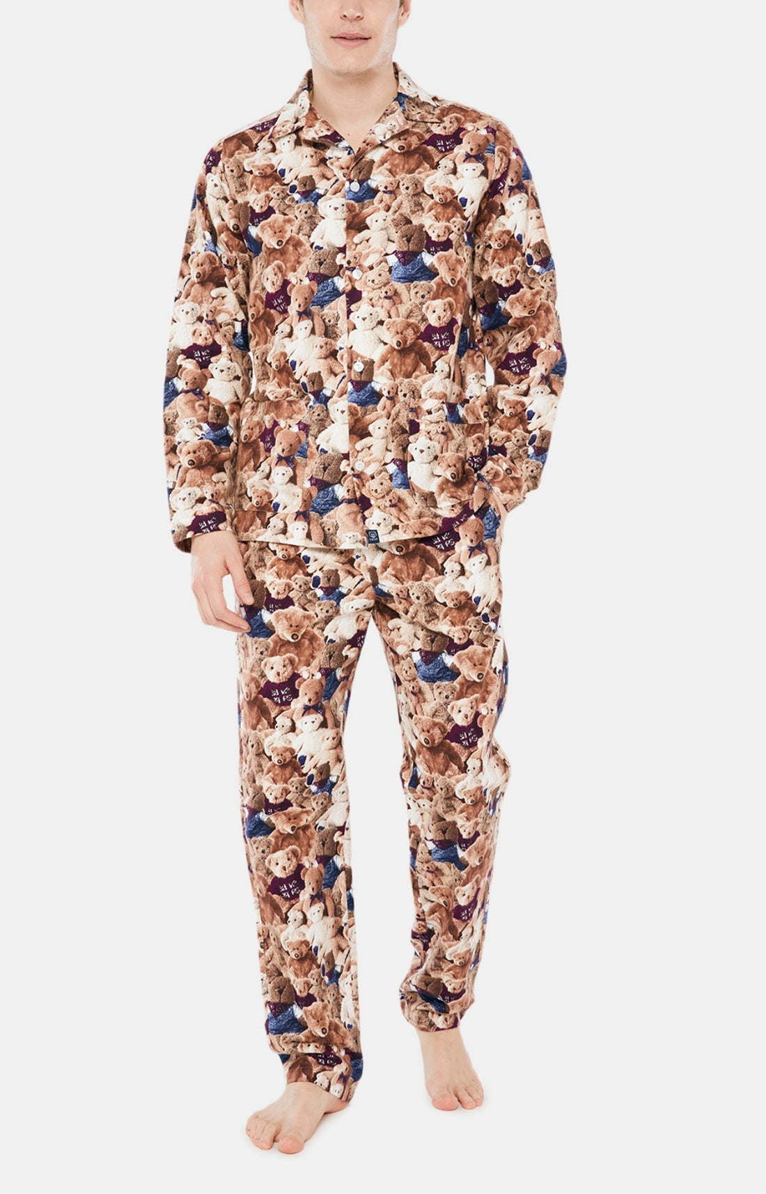 Pyjama long boutonné Homme Teddy Beige et Marron 1