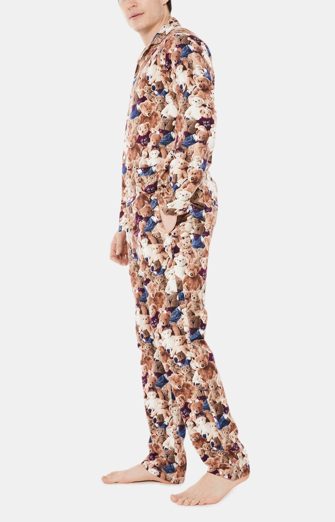 Pyjama long boutonné Homme Teddy Beige et Marron 2