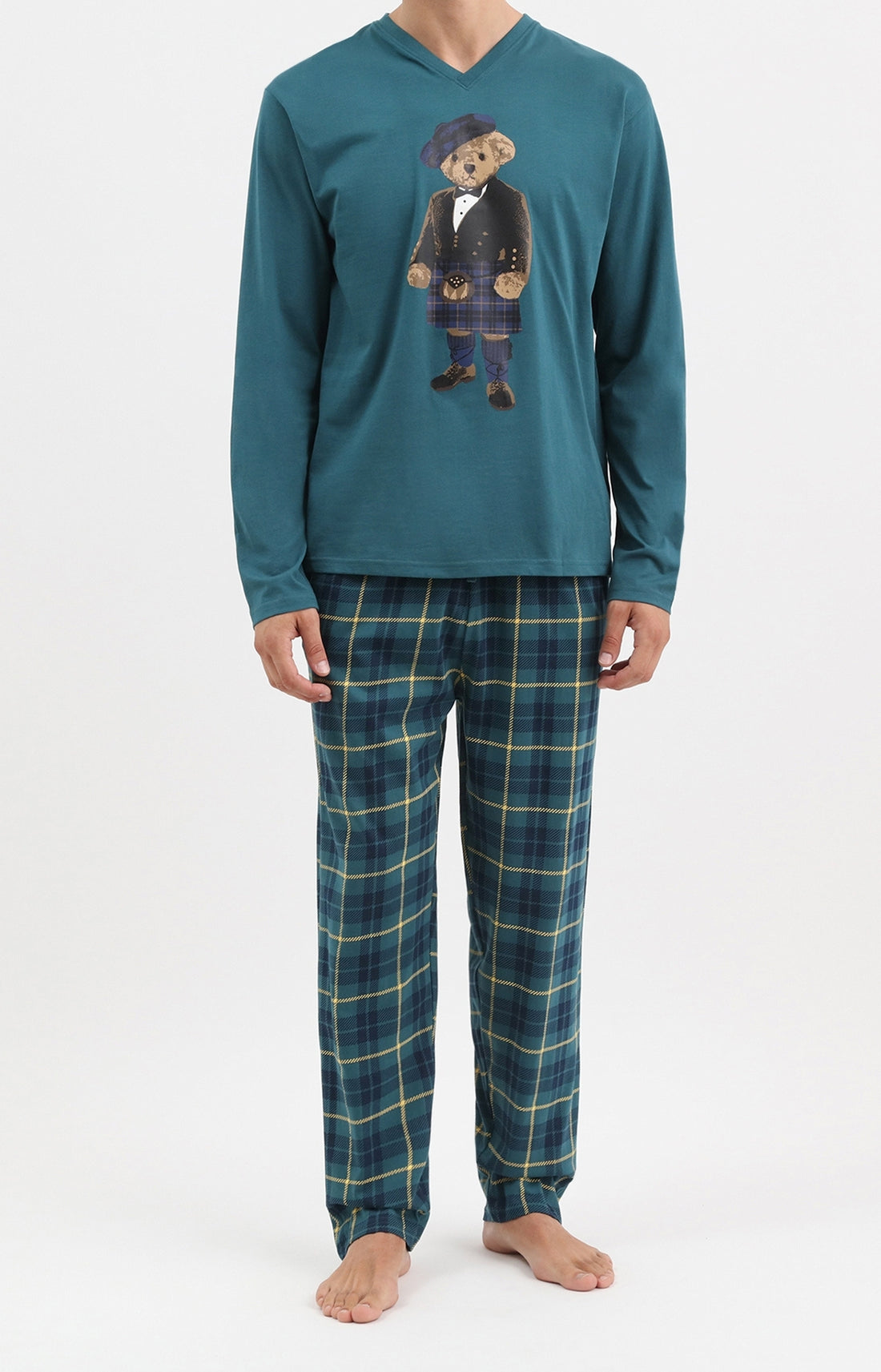 Pyjama long homme vert carreaux écossais 1