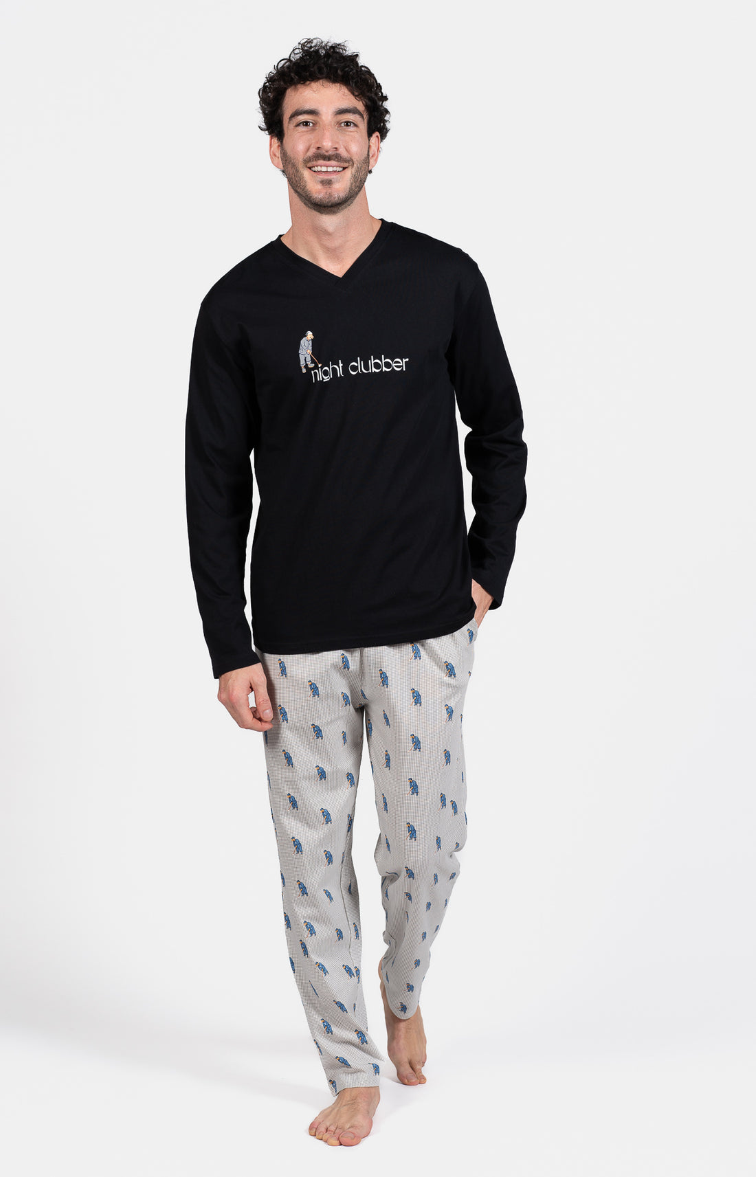 Pyjama long Homme Night clubber Gris et Noir 13