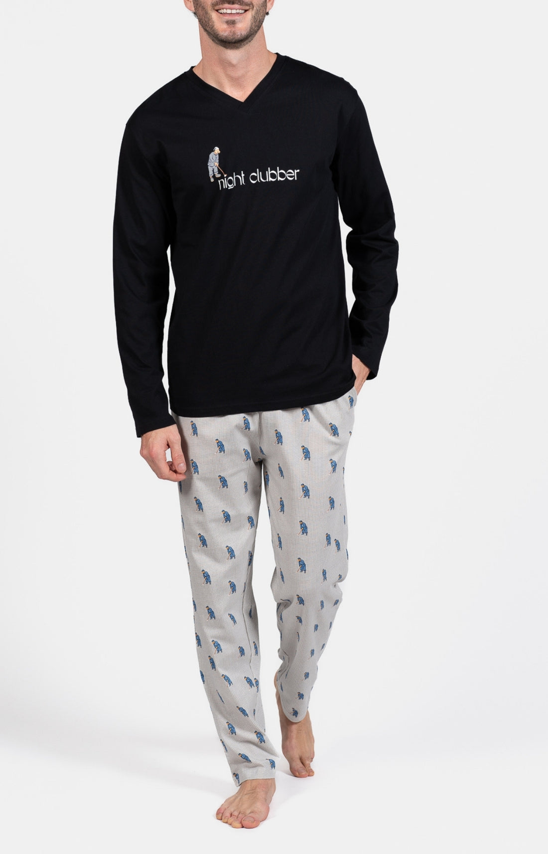 Pyjama long Homme Night clubber Gris et Noir 1