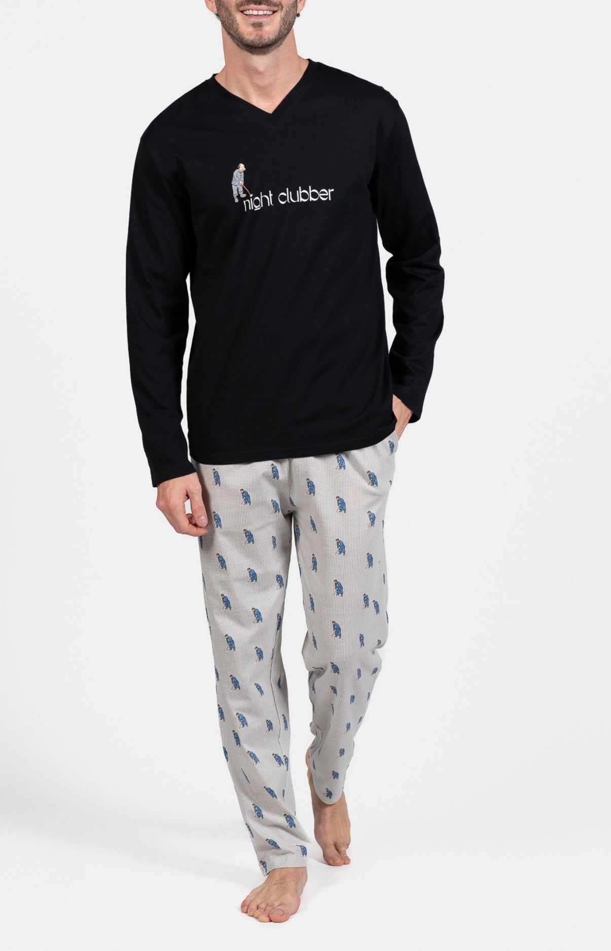 Pyjama long Homme Night clubber Gris et Noir 1