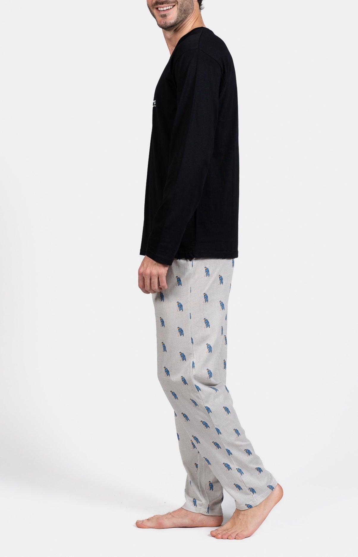 Pyjama long Homme Night clubber Gris et Noir 5
