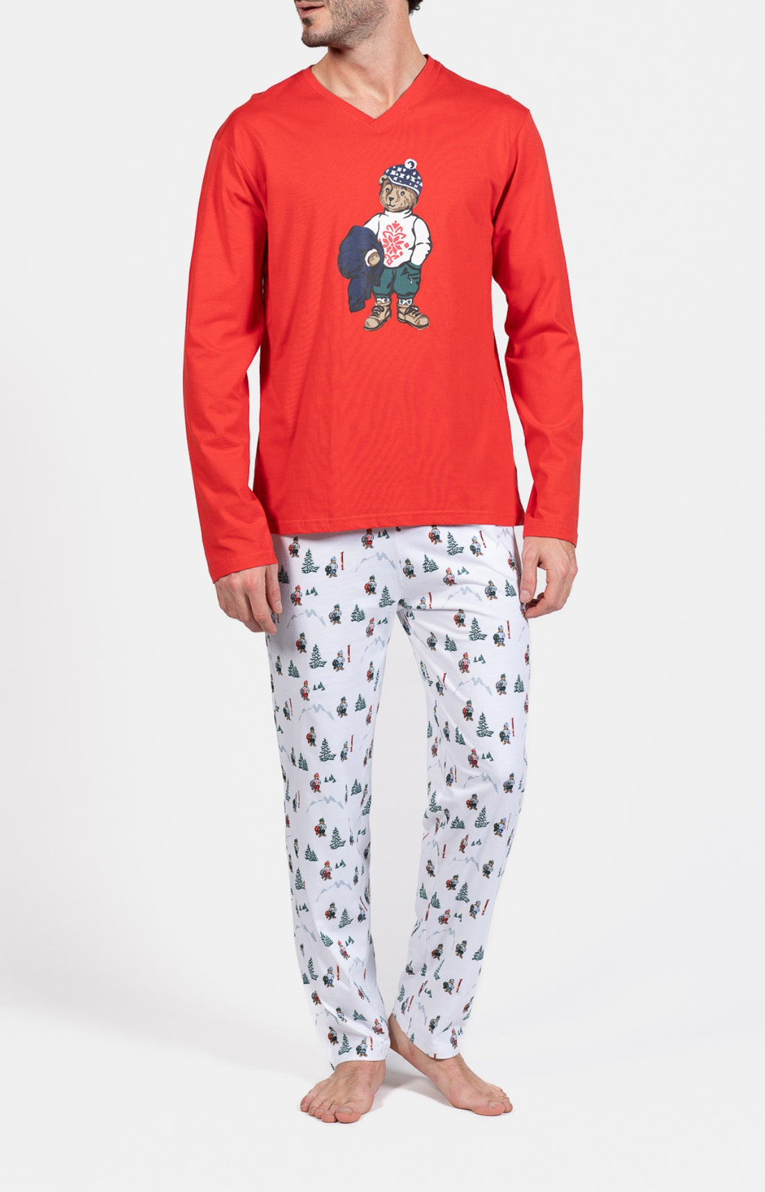 Pyjama long Enfant Mount Blanc et Ivoire et Rouge 1