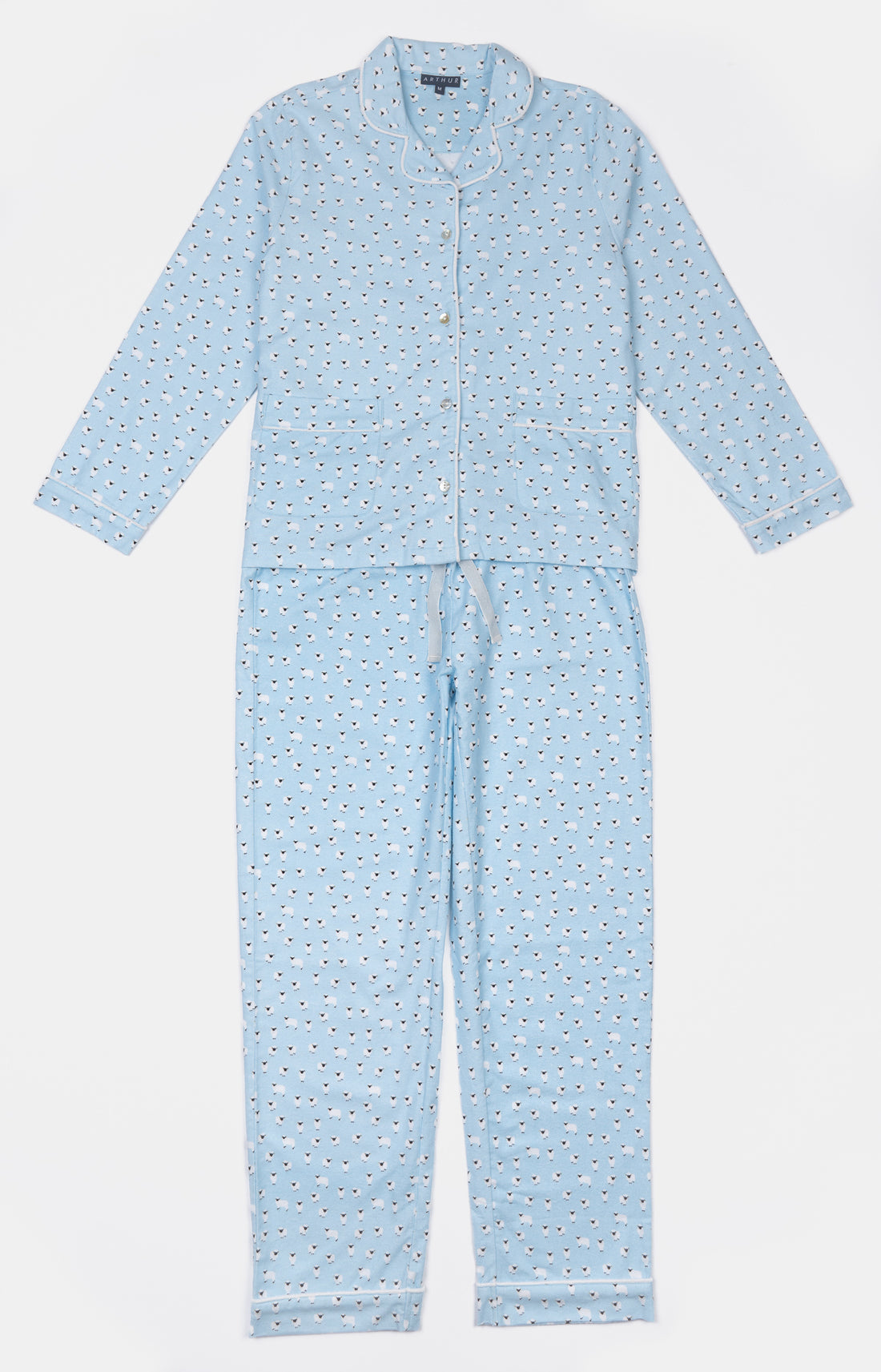 Pyjama long boutonné Femme Mouton Bleu 3