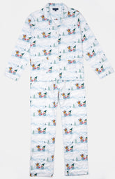 Pyjama long boutonné Femme Noël Bleu et Blanc 3