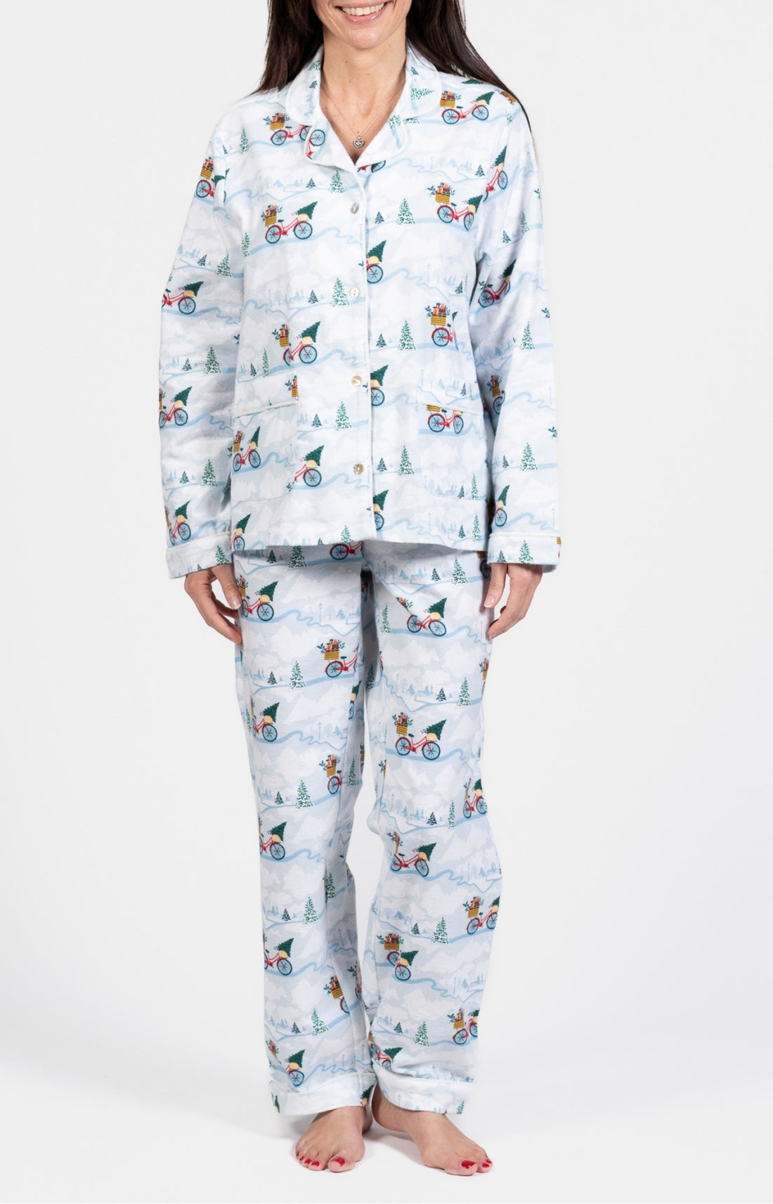 Pyjama long boutonné Femme Noël Bleu et Blanc 1