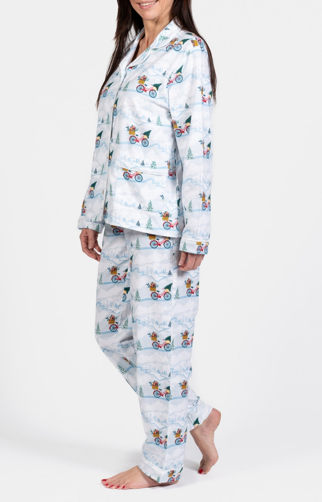 Pyjama long boutonné Femme Noël Bleu et Blanc 2